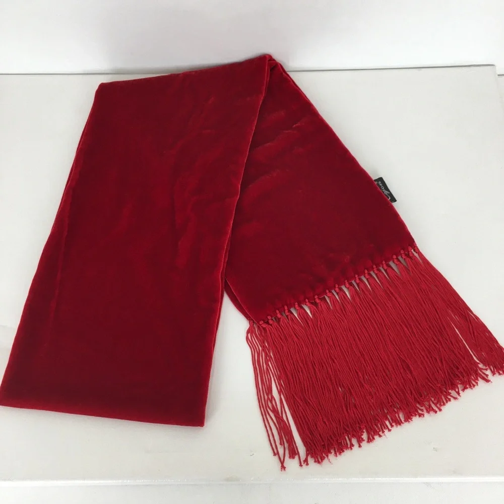 Cejon Accessories Red Velvet Scarf Silk Blend With Fringe
